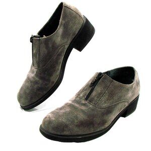Hush Puppies Gray Leather Suede Zip Loafer Shoes Womens 8.5W Heel 53132